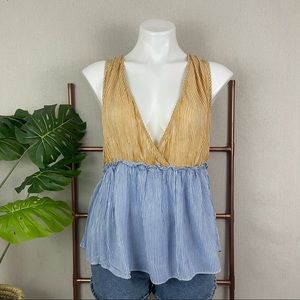 Nordstrom’s BP. Mustard Yellow & Blue Striped Sleeveless Peplum Top (Sz …